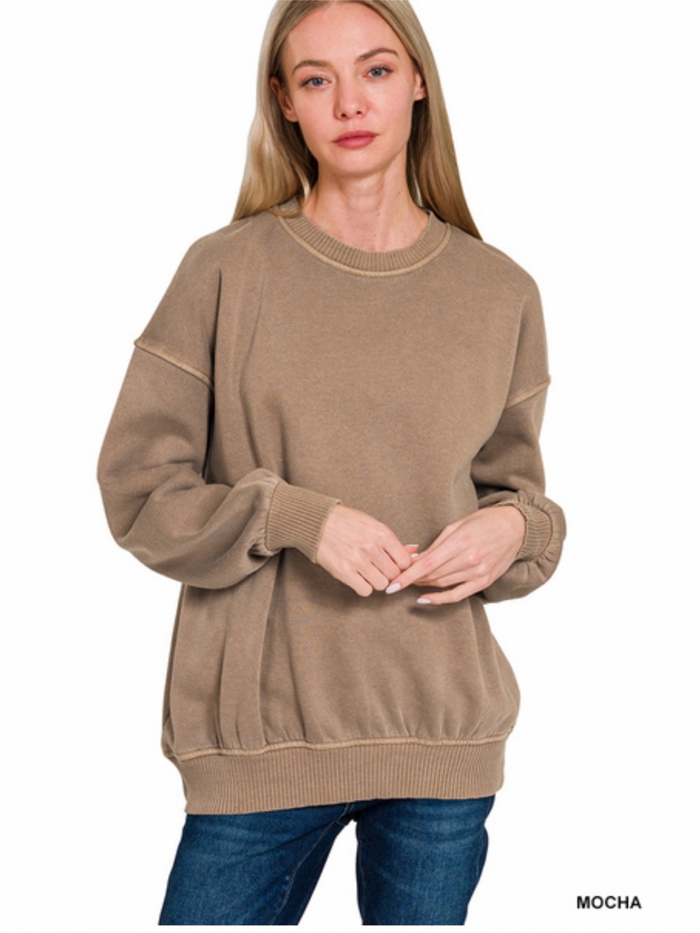 195 ❤️ mocha ZENANA PIGMENT DYE FLEECE OVERSIZED PULLOVER